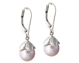 Freshwater Pink Pearl Drop Earrings - 14K White Gold