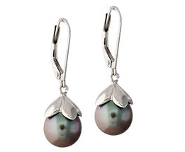 Tahitian Pearl Drop Earrings in 14K White Gold