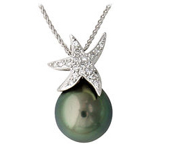 Tahitian Pearl and Diamond Sparkling Star Pendant in 14K White Gold
