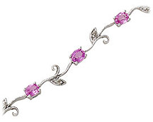 Pink Sapphire and Diamond Leaf Bracelet - 10K White Gold