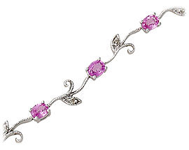 Pink Sapphire and Diamond Leaf Bracelet - 10K White Gold