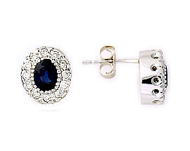 Sapphire and Diamond Royal Earrings - 14K White Gold