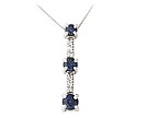 Three Stone Sapphire and Diamond Drop Pendant - 14K White Gold