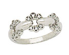 White Flower Trio Diamond Ring in 10K White Gold