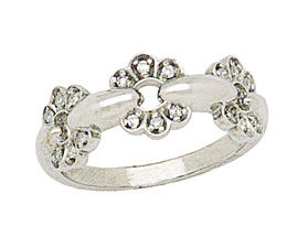White Flower Trio Diamond Ring in 10K White Gold