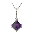 Amethyst and Diamond Cushion Cut Pendant - 14K White Gold