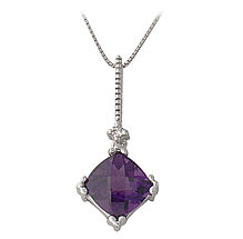 Amethyst and Diamond Cushion Cut Pendant - 14K White Gold