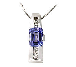 Tanzanite and Diamond Channel Pendant - 14K White Gold