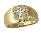 Mens Diamond Cross Ring - 14K Gold