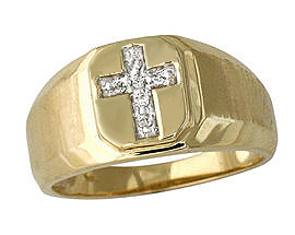 Mens Diamond Cross Ring - 14K Gold