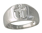 Mens Diamond Cross Ring - 14K White Gold