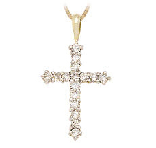 10K Gold Roman Cross 1 Carat Diamond Pendant w/Chain