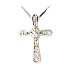 10K White Gold Diamond Lace Cross Pendant with Chain