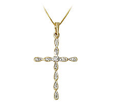 14K Gold Etched Diamond Cross Pendant with Chain