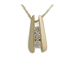 14K Gold Three-Stone Channel Set 1/4 Carat Diamond Pendant with Chain