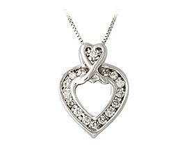 10K White Gold 1/4 Carat Diamond Heart Pendant with Chain