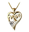 Mom Diamond Heart Pendant - 14K Gold