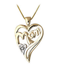 Mom Diamond Heart Pendant - 14K Gold