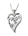 Mom Diamond Heart Pendant - 14K White Gold