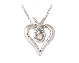 14K White Gold Diamond Heary Ribbon Pendant with Chain