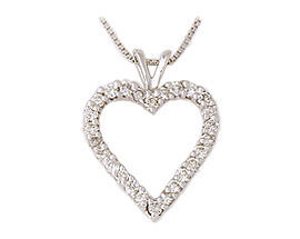 14K White Gold 1.0 Full Carat Diamond Heart Pendant with Chain