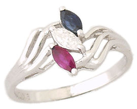 Red White and Blue Diamond and Gemstone Ring - 14K White Gold