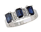 Sapphire and Diamond Three Stone Emerald Cut Ring - 14K White Gold