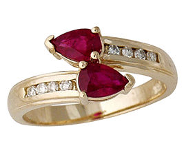 Pear Cut Ruby and Diamond Ring - 14K Gold
