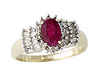 Ruby and 1/2 Carat Baguette Diamond Ring - 14K Gold