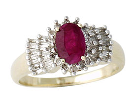 Ruby and 1/2 Carat Baguette Diamond Ring - 14K Gold