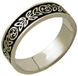 Antiqued Celtic Wedding Band Ring, 14K White Gold