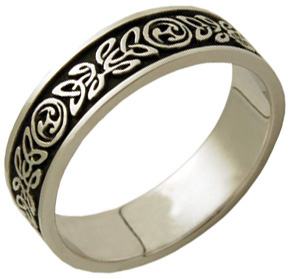 Antiqued Celtic Wedding Band Ring, 14K White Gold