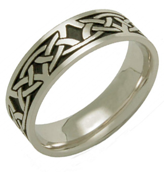 Celdwin Antiqued Celtic Knot Wedding Band, 14K White Gold