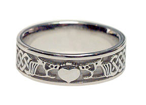 Claddagh Celtic Band Ring - 14K White Gold