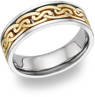 Celtic Wedding Band, 14K Two-Tone Gold
