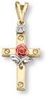14K Tri-Color Gold Rose Cross Pendant