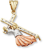 14K Tri-Color Gold Jesus Via Dolorosa Cross Pendant