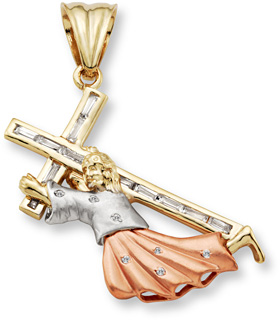 14K Tri-Color Gold Jesus Via Dolorosa Cross Pendant