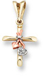14K Tri-Color Gold Cross Pendant with Hearts