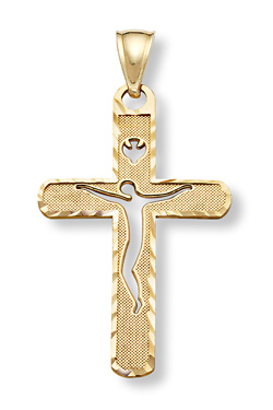 14K Gold Jesus Dove Cross Pendant