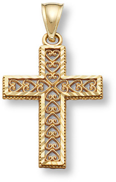 14K Gold Heart Cross Pendant