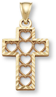 14K Gold Heart Cross Pendant