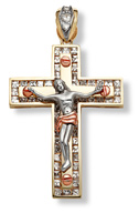 Tri-Color and CZ Crucifix Pendant - 14K Gold