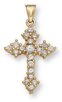 14K Gold CZ Cross Pendant