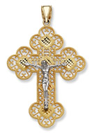 14K Two-Tone Gold Filigree Crucifix Pendant - Large