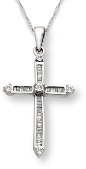 1/2 Carat Diamond Baguette Cross Pendant - 14K White Gold