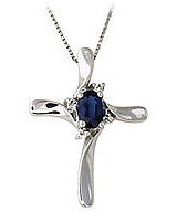 Sapphire Cross Diamond Pendant - 14k White Gold