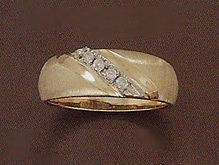 14K Gold Men's Brushed Diamond Wedding Band Ring
