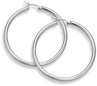 14K White Gold Hoop Earrings - 1 3/4 inch diameter (3mm thickness)