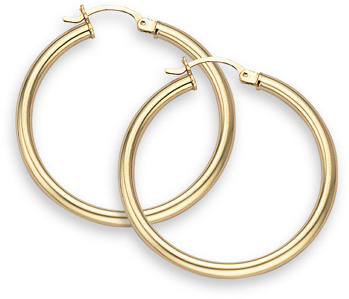 14K Gold Hoop Earrings - 1 1/2 diameter (3mm thickness)